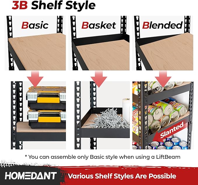 HOMEDANT 47.7" W Deep 5 Tier Heavy Duty Garage Shelving Adjustable Metal Rack Storage Shelves Standing Shelf Unit Organizers Industrial Warehouse Basement Black 1Pack