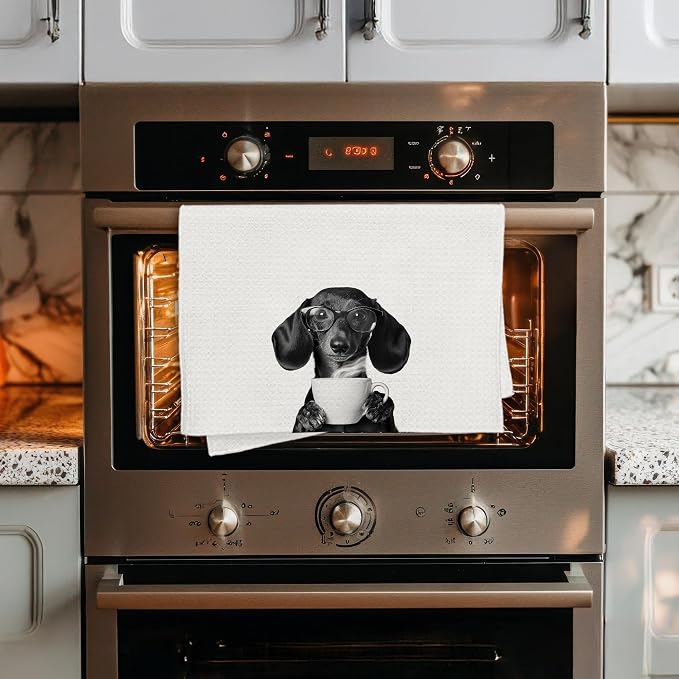 Funny Dachshund Coffee Kitchen Towels, Dachshund Gifts for Women, Sausage Wiener Dog Gifts Decorative Dish Hand Tea Towels for Kitchen Coffee Bar Decor, 16x24 Inch