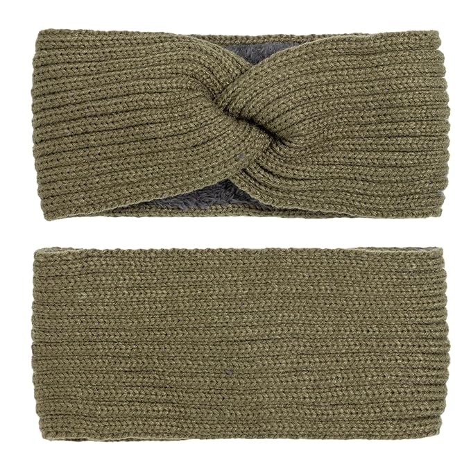 AQOKKA Knit Winter Headbands for Women Fuzzy Wool Fleece Lined Ear Warmers Elastic Turban Crocheted Head Wrap Winter Accessories for Women Cold Weather