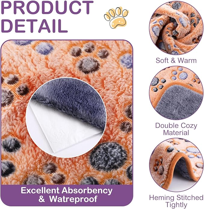 Moukeren 5 Pcs Guinea Pig Waterproof Fleece Cage Liner,Paw Print,12 x 12'' | Washable Absorbent Bedding for Hamsters Rabbits, Reusable Pee Pad, Soft Blanket Sleep Mat, Easy Clean Small Animal Supplies