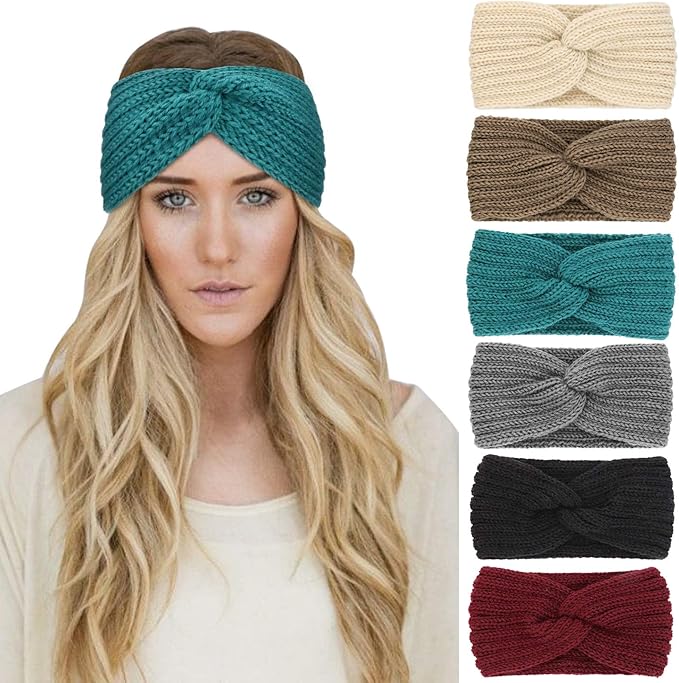 DRESHOW Winter Knit Chunky Headbands for Women Crochet Turban Knitted Ear Warmer Fashion Head Wrap 6 Pack