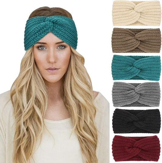 DRESHOW Winter Knit Chunky Headbands for Women Crochet Turban Knitted Ear Warmer Fashion Head Wrap 6 Pack