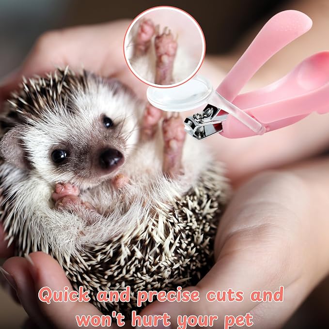 Hedgehog Toe Nail Clippers and Comb Set, 2 Pcs Hedgehog Soft Cleansing Brush and Toenail Clipper with Magnifier, Hedgehogs Massage Combs and Small Nail Clippers, Small Pet Grooming Supplies (Pink)