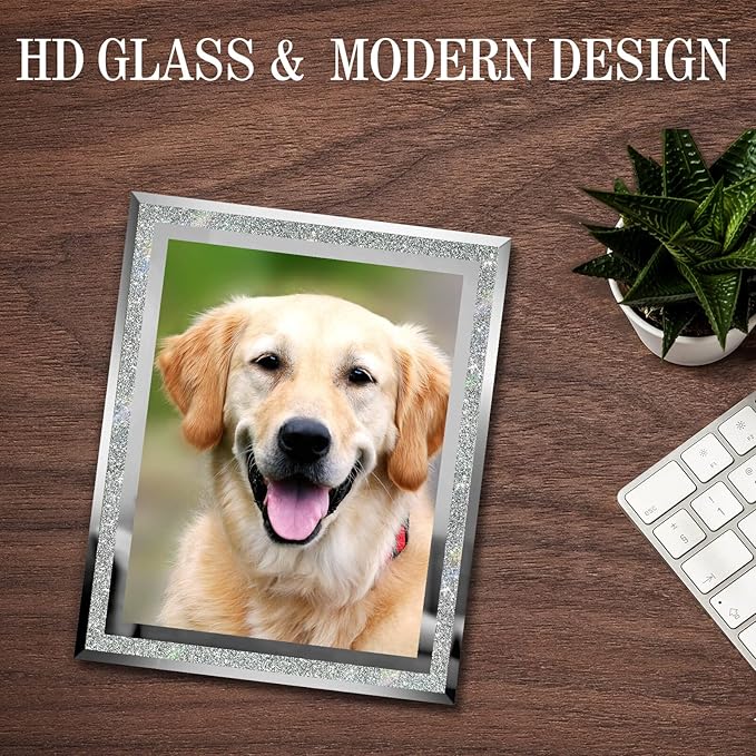 8x10 Picture Frames Silver - Set of 2, Sparkle Real Glass 8 by 10 Photo Frame Mirrored Edge Great Gift, for Tabletop Display, Wedding Birthday Christmas Day Gifts (8 x 10, Glitter Silver)