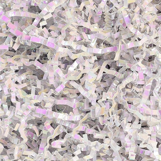 Bobobag - 1LB Crinkle Cut Paper Shred Filler Recyclable Gift Wrap Confetti Raffia Grass Shiny Shred Paper for Easter Baskets Filler Creative Eggs Decor(Diamond White)