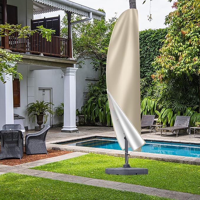 Waterproof Patio Umbrella Cover for Outdoor: 420D Oxford Fabric Cantilever Umbrella Covers with Rod & Smooth Zipper - Fits Garden Market Offset Umbrellas 7.5-11.5FT, Waterproof Windproof Anti-UV