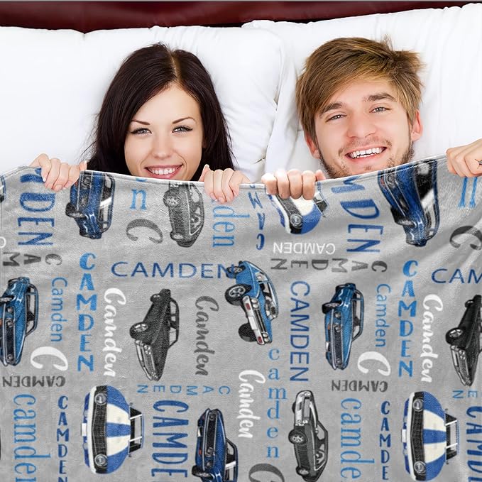 Personalized Car Blanket with Name for Boys, Custom Name Blanket for Teen, Soft Flannel Car Toddler Teen Blanket Customized Gift for Birthday New Year Gift 50"x60"