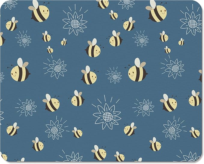 Bee Dish Drying Mats for Kitchen Counter, Bee Lovers Gifts, Cute Navy Blue Floral Honeybee Absorbent Reversible Coffee Bar Mat Drying Pad for Kitchen Decor, 12x15 Inch