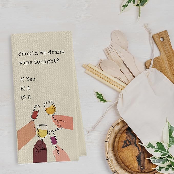 Wine Lovers Dish Towel - Funny Gifts Decorative Waffle Weave Kitchen Hand Towels for Women (1624 Inches)