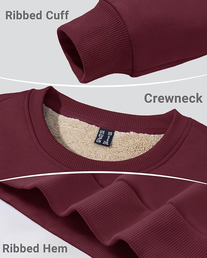Boladeci Men's Full Sherpa Lined Crewneck Sweatshirts Heavy-weight Fleece Pullover Thick Thermal Long Sleeve Cotton