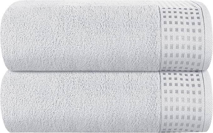 GLAMBURG 100% Cotton Oversized 2 Pack Bath Sheets 35x70, Ultra Soft Highly Absorbant Compact Quickdry & Lightweight Large Bath Sheet Set, Ideal for Gym Travel Camp Pool - Light Grey