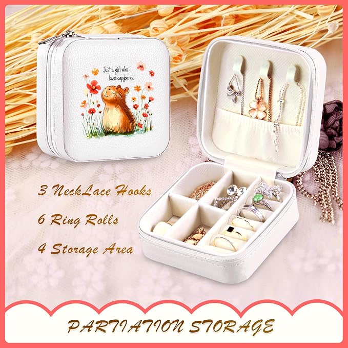Capybara Jewelry Box, Gifts For Kids Teens Girls, Capybara Lovers Stuff Items Accessories Things Merchandise Decor Merch, Travel Ring Earrings Necklace Organizer Holder!