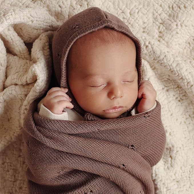 Organic Pointelle Baby Blanket + Hat Gift Set for Boys & Girls - 100% Soft Luxury Cotton Swaddle Blanket + Bonnett Registry for Newborns & Infants (Dove Grey + Hat)