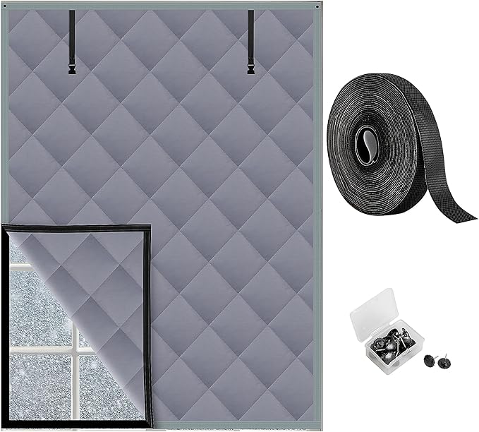 3 Layer 63 x 47 Inches Winter Insulated Window Curtain-Oxford Thermal Insulated Window Blanket with Fastener-Gray Window Insulation Kit for Winter Keeping Warm