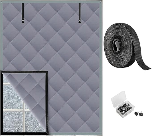 3 Layer 63 x 47 Inches Winter Insulated Window Curtain-Oxford Thermal Insulated Window Blanket with Fastener-Gray Window Insulation Kit for Winter Keeping Warm