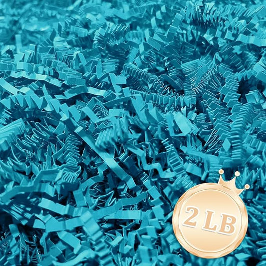 2 LB Lake Blue Crinkle Cut Paper Shred Filler Great for Gift Wrapping, Lake Blue Basket Fillers, Birthday, Gift Wrapping, Anniversary, Halloween Thanksgiving Christmas Party Decor Filling Supplies