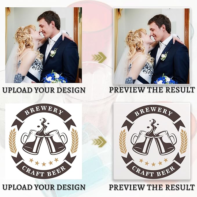 Custom Coasters, Personalized Ceramic Drink Coasters with Photo, Text or Logo – 4 Inch Square Absorbent Coaster with Cork Bottom & Holder – Gift for Home, Wedding, Bar, Coffee (Square Version)