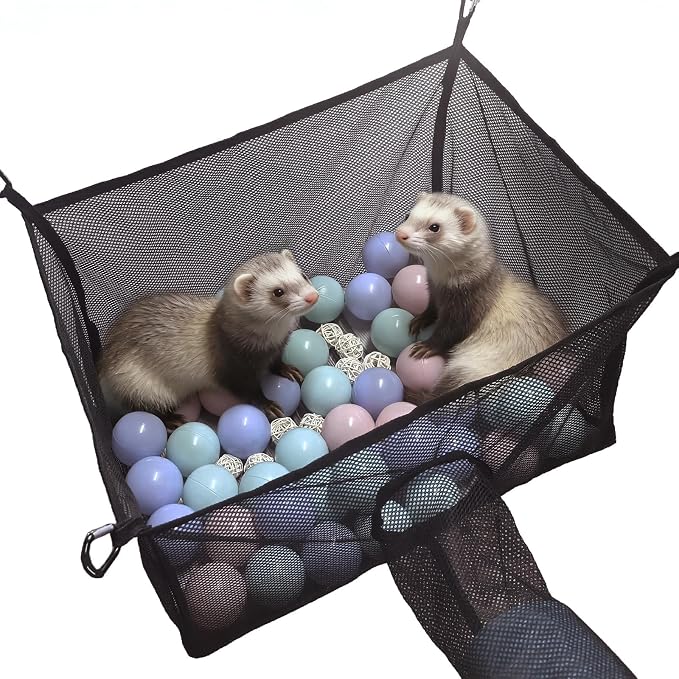 kathson Ferret Ball Pit Hammock for Cage Hanging Bed Playpen Toy Box | Ferret Hammock Compatible with Tunnel System,Guinea Pig Hammocks Hideout Enrichment Toy for Hamster Chinchilla Rat