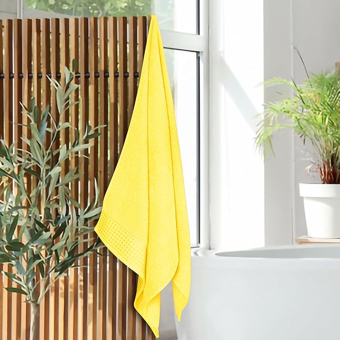 GLAMBURG Ultra Soft 4 Pack Oversized Bath Towel Set 27x54 inches, 100% Cotton Bath Towels, Highly Absorbant Compact Quickdry & Lightweight Towel, Ideal for Gym Travel Camp Pool - Lime Yellow