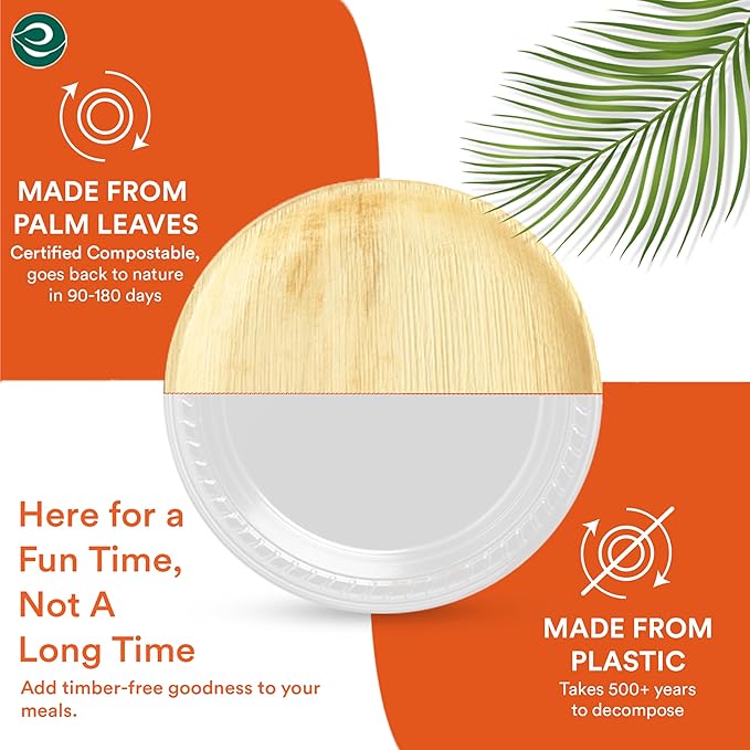 ECO SOUL Compostable 8 Inch Palm Leaf Round Plates (400 Count) Like Bamboo Plates | Biodegradable | Eco-Friendly, Microwave & Oven Safe