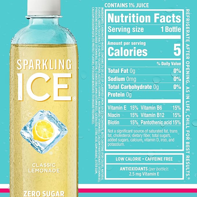 Sparkling Ice Blue Variety Pack, Zero Sugar Sparkling Water, with Vitamins and Antioxidants, 17 fl oz, 12 count (Classic Lemonade, Strawberry Watermelon, Grape Raspberry, Lemon Lime)