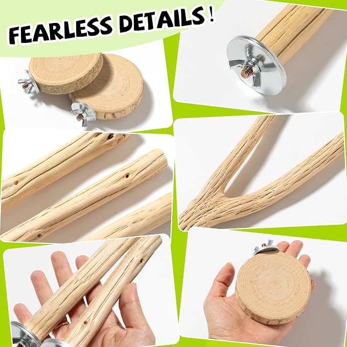 8 Pack Natural Wood Bird Perches for Cage, Perch Set