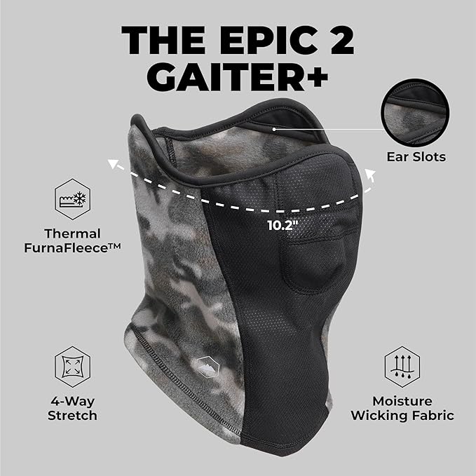 Tough Headwear Half Ski Mask - Fleece Lined Winter Face Mask - Stretch Neck Gaiter for Cold Weather Gear - Skiing Accessories