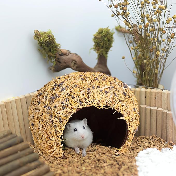 Hamster Hideout - Large, Natural Flowers, Handcrafted for Syrian Hamsters, Rats & Guinea Pigs, Safe & Eco-Friendly (Flower,Large)