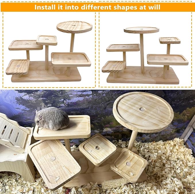 Wood Hamster Platform Rat Climbing Toys for Gerbil Hamster Cage Accessories | Exercise activity playground, Syrian hamster climb stairs, gnawing chewing enrichment toys
