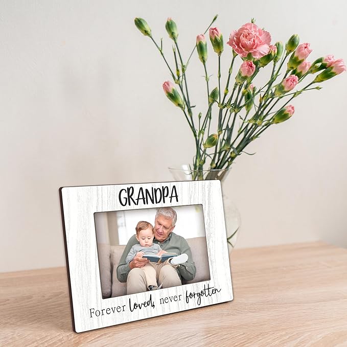Grandpa picture Frame, White Wood Sentiments “Forever Love Never Forgotten” Picture Frame, 4x6 Inch, Meaningful Photo Gift for Grandpa, Stylish Tabletop and Desk Decor
