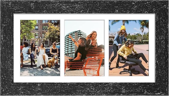 8x16 Picture Frame Display 3 opening Picture Frame 5x7 Collage,Multi Photo Frame with Mat,Plexiglass,Horizontal and Vertical Formats for Wall Decor,Black Wood Grain