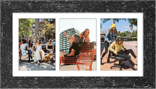 8x16 Picture Frame Display 3 opening Picture Frame 5x7 Collage,Multi Photo Frame with Mat,Plexiglass,Horizontal and Vertical Formats for Wall Decor,Black Wood Grain