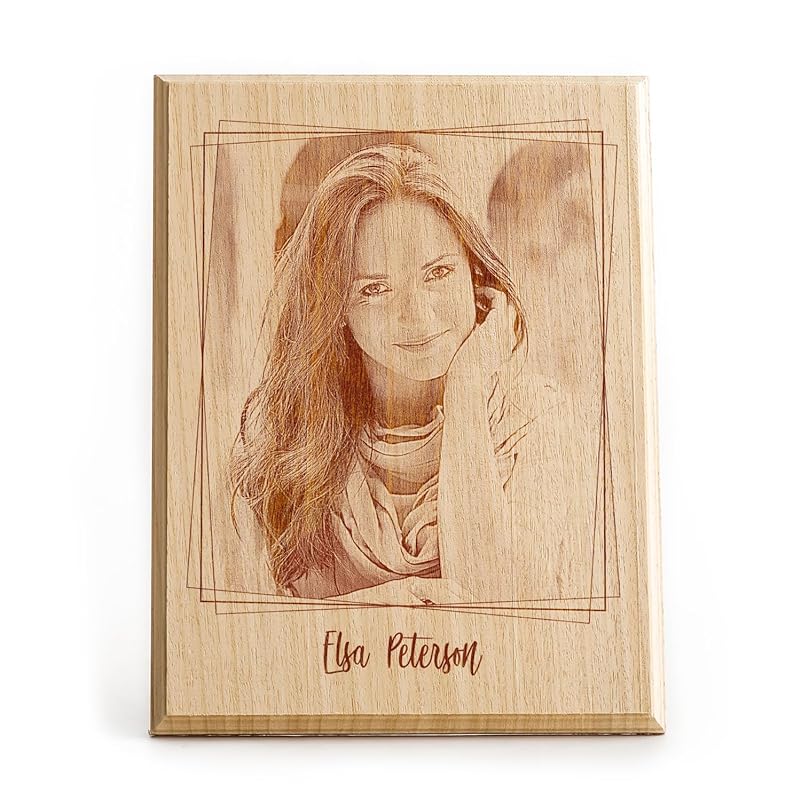udelf Personalized Laser Engraved Wooden Photo Plaque – Custom Picture & Name Keepsake, Solid Wood Memorial Gift for Anniversaries, Birthdays, Weddings & Home Decor