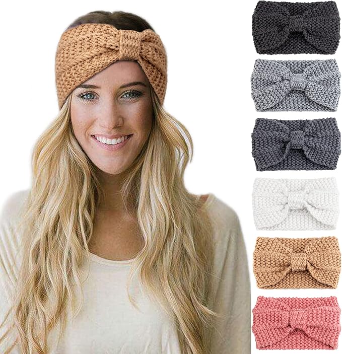 DRESHOW Winter Knit Chunky Headbands for Women Crochet Turban Knitted Ear Warmer Fashion Head Wrap 6 Pack