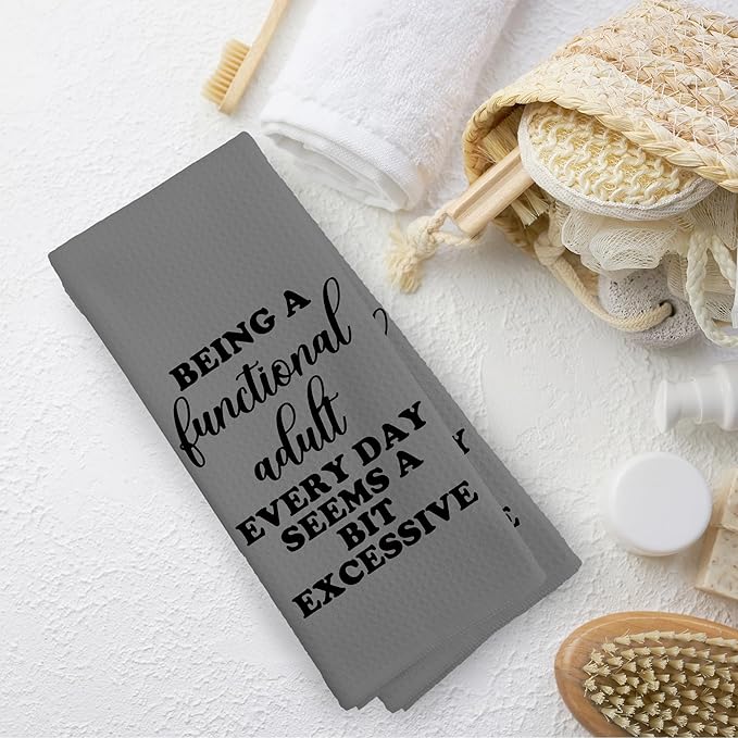 Funny Sarcastic Adult Gray Dish Towels 16x24 Inches, Decorative Absorbent Hand Tea Kitchen Bathroom Towels