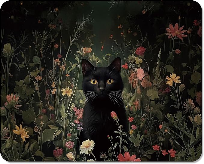 Black Cat Dish Drying Mats for Kitchen Counter, Cat Mom Gifts, Moody Floral Botanical Absorbent Reversible Coffee Bar Mat Drying Pad for Kitchen Decor, 12x15 Inch