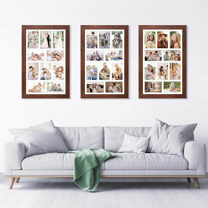 13x21 Picture Frame Display 10 opening 4X6 Picture Frame Collage,Multi Photo Frame with Mat,Plexiglass,Wall Mount Decor,Walnut Wood Grain