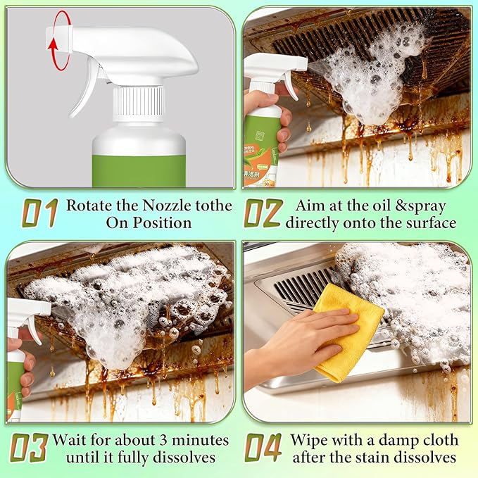 Electrolyzed Ion Kitchen Cleaner Spray, Cleanse Natural Enzyme Formula to Household Appliances, Cleaner Stain Remover Spray, Kitchen Multi-purpose Foam Cleaner Spray for Hood, Oven, Stove(300ML)
