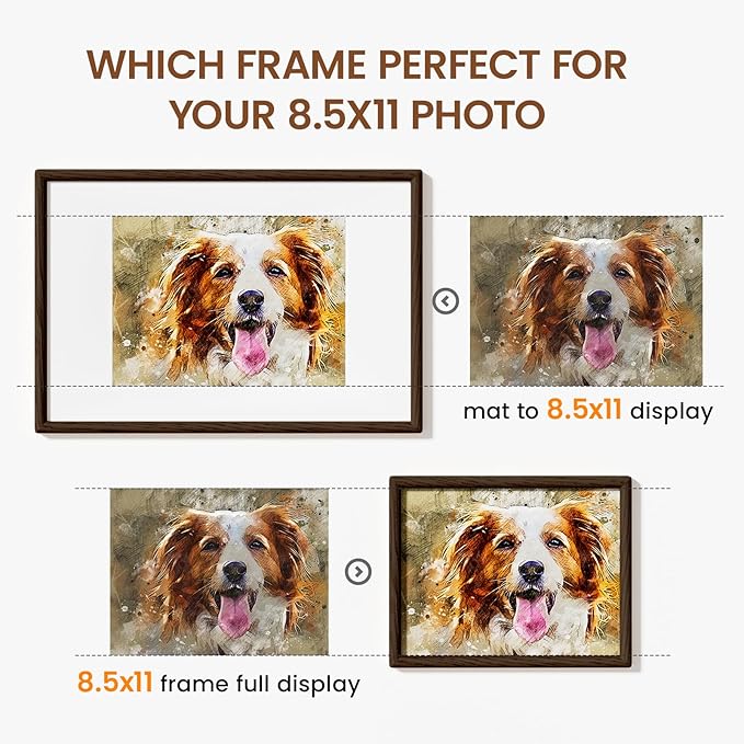 8.5X11 Picture Frame Natural Oak Wood From California-USA Walnut Color Finished Handcrafted 8.5 X 11 Photo Frame Matted to 6x8 Photo with Real Tempered Glass,Family,Graduation Display Table & Wall