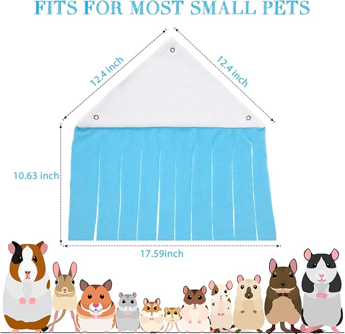 Shappy 2 Pcs Guinea Pig Hideout Hideaway Cage Hammock, Blue Green | Corner Hideout Hammock, Soft Fleece for Ferrets Chinchillas Hedgehogs, Cozy Hide with Fringe Curtain Design