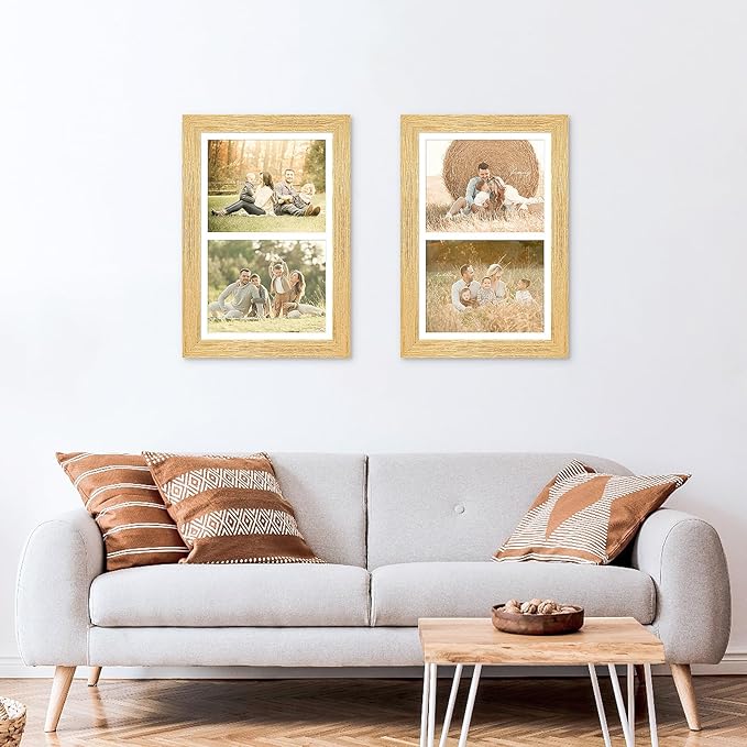 11x17 Picture Frame Display 2 opening 8X10 Double Picture Frame Collage,Multi Photo Frame with Mat,Plexiglass,Wall Mount Decor,Gold