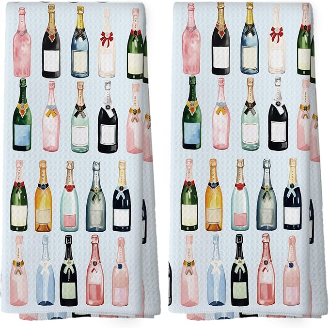Blue Champagne Kitchen Towels Set of 2, Champagne Accessories Home Bar Bathroom Decor, Champagne Gifts for Women, Cocktail Gift Bachelorettes Decorative Tea Dish Towels 16x24 Inch