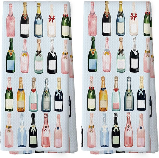 Blue Champagne Kitchen Towels Set of 2, Champagne Accessories Home Bar Bathroom Decor, Champagne Gifts for Women, Cocktail Gift Bachelorettes Decorative Tea Dish Towels 16x24 Inch