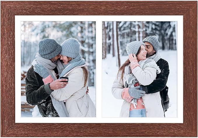 11x17 Picture Frame Display 2 opening 8X10 Double Picture Frame Collage,Multi Photo Frame with Mat,Plexiglass,Wall Mount Decor,Walnut Wood Grain