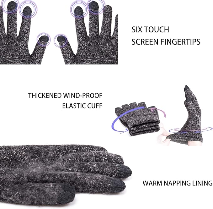TRENDOUX Winter Gloves for Men Women - Upgraded Touch Screen Cold Weather Thermal Warm Knit Glove for Running Driving Hiking