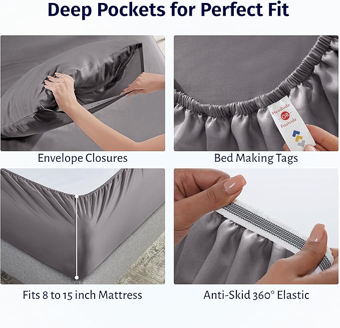 California Design Den Full Sheet Set - Certified 100% Egyptian Cotton, Lightweight & Crisp Percale Sheets Full Size with Deep Pockets, Cool & Durable Luxury Bedding Set - Grey