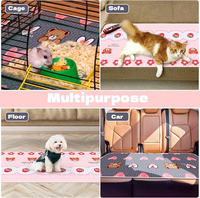 4 Pcs Guinea Pig Cage Liner, Washable Guinea Pig Bedding, Rabbit Bedding Waterproof Guinea Pig Pee Pads, Absorbent Guinea Pig Bedding for Small Animals Hamster Rabbit Squirrel Cage (Bear 47“)