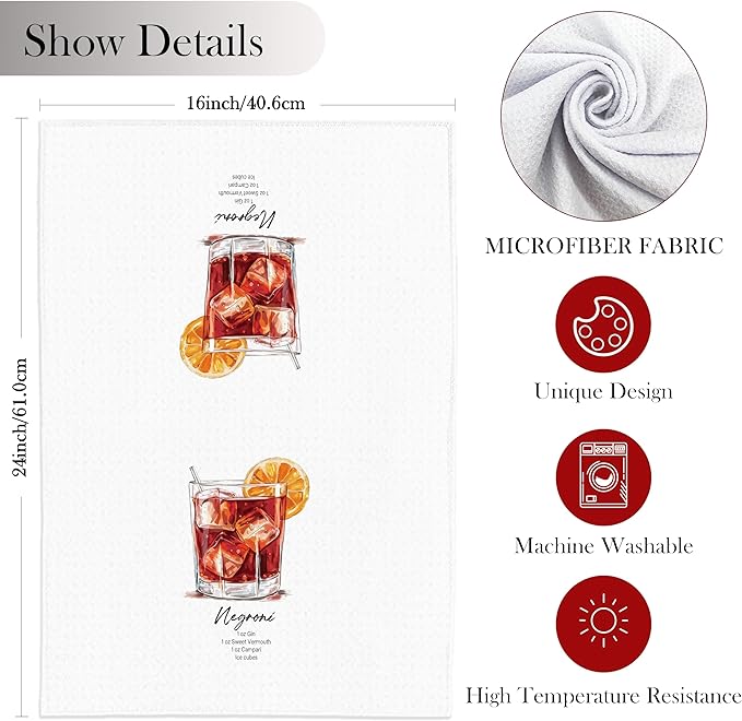 Cocktail Negroni Gifts Kitchen Towels, Cocktail Negroni Dish Tea Hand Towels for Kitchen Bar Decor, Gifts for Bartenders, 16x24 Inch
