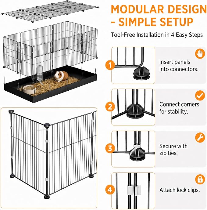 Guinea Pig Cages DIY Small Animal Playpen with Waterproof Liner, Expandable Cage for Guinea Pigs, Metal Wire Yard Fence Rabbit Cage