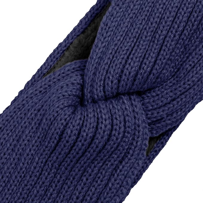 AQOKKA Knit Winter Headbands for Women Fuzzy Wool Fleece Lined Ear Warmers Elastic Turban Crocheted Head Wrap Winter Accessories for Women Cold Weather